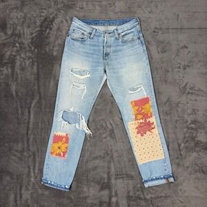 Vintage Levis Jeans Womens 6 Blue 501 CT Selvedge Patchwork Distressed Tapered